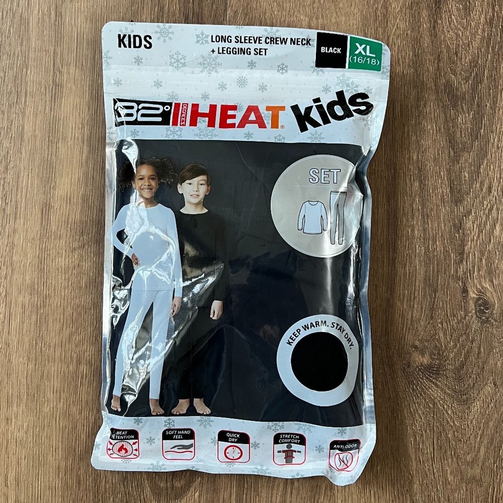 32 Degrees Kid's long John winter layer Heat Set black Sz XL